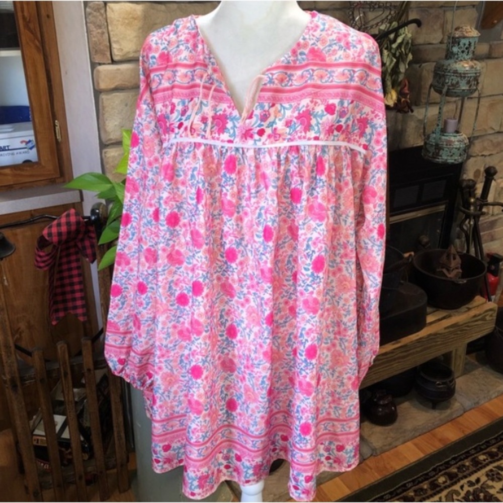 MISSLOOK SIZE 3XL PINK BOHO STYLE V/NECK BLOUSE WITH BALLOON SLEEVES EUC